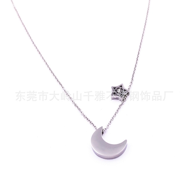 日韓小月亮清新月牙吊墜項鏈不銹鋼 女生不銹鋼鎖骨鏈簡約月亮吊墜